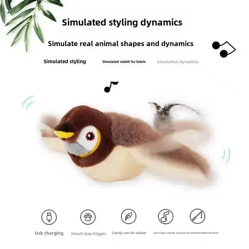 Jouets interactifs pour chat chaud, herbe-aux-chats électrique Pat Bird (avec herbe-aux-chats), jouet en peluche grinçant à commande tactile, Rechargeable par USB pour animaux de compagnie - SnapyNest