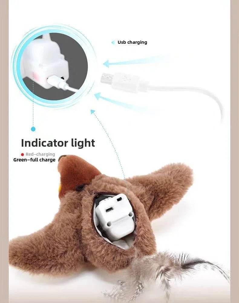 Interaktywna zabawka dla kota pluszowy ptak z kocimiętką i USB.